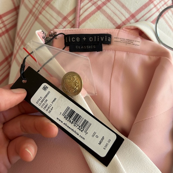 NWT Alice + Olivia Clarine square neck pleated mini dress pink & white sz 0 - Picture 4 of 8